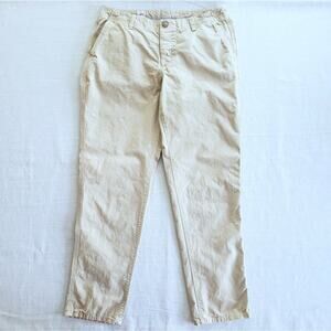 Lands End Slim Slouch Pants Women 4 Tan Chinos Nautical Anchor Embroidery Preppy